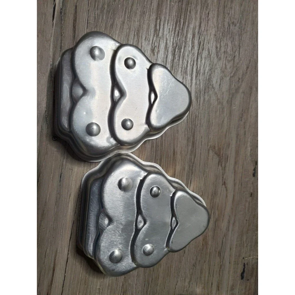 Vintage Aluminum Christmas Tree Mini Cake Pan Jello Molds Individual Set of 8